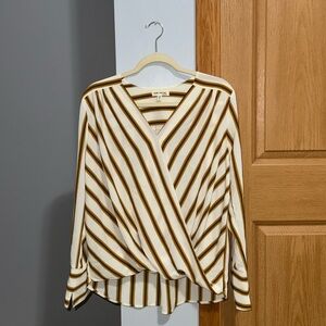 Faith and Joy Yellow and White Striped Long Sleeve Blouse Top Women’s Size Large
